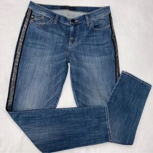 Rock & Republic Berlin Skinny Embellished Tuxedo Stripe Blue Jeans Size 16M